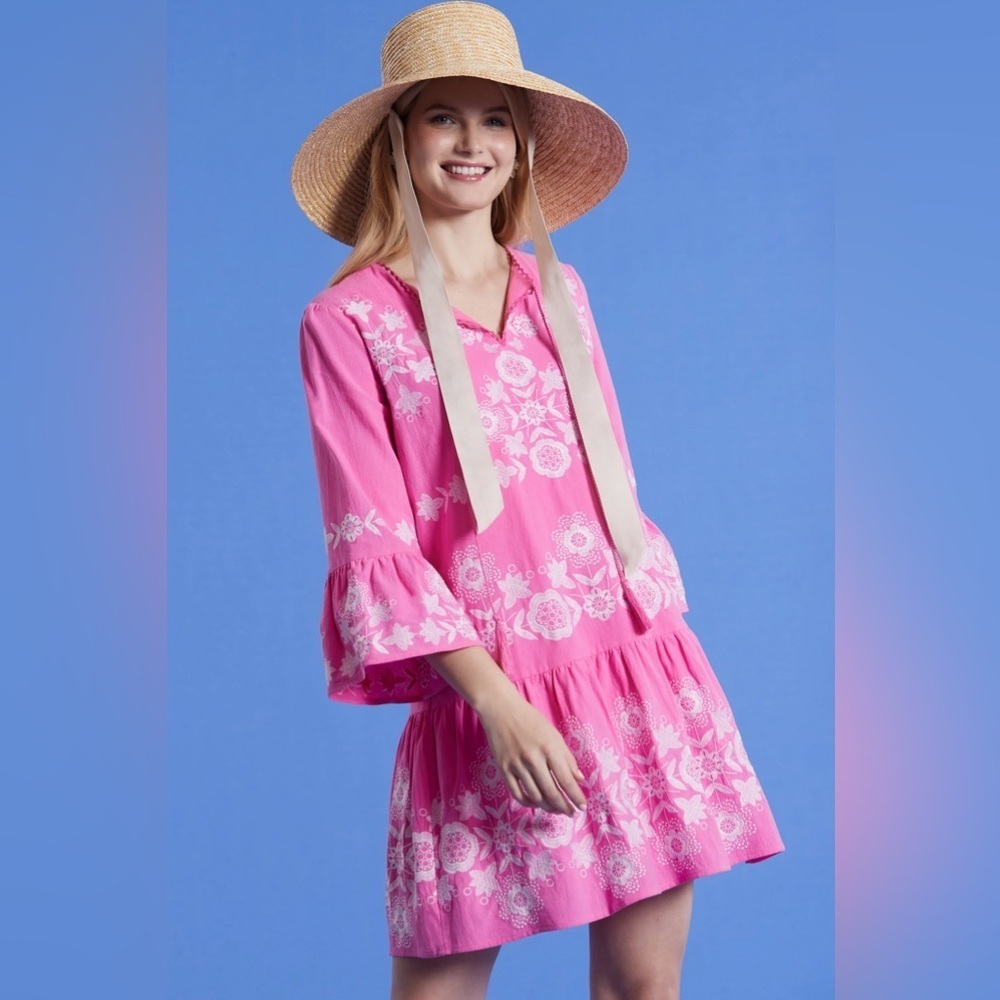 Tyler Boe Holly Embroidered Cotton Skimmer Dress in Cheeky Pink Size S NWT - Picture 2 of 16